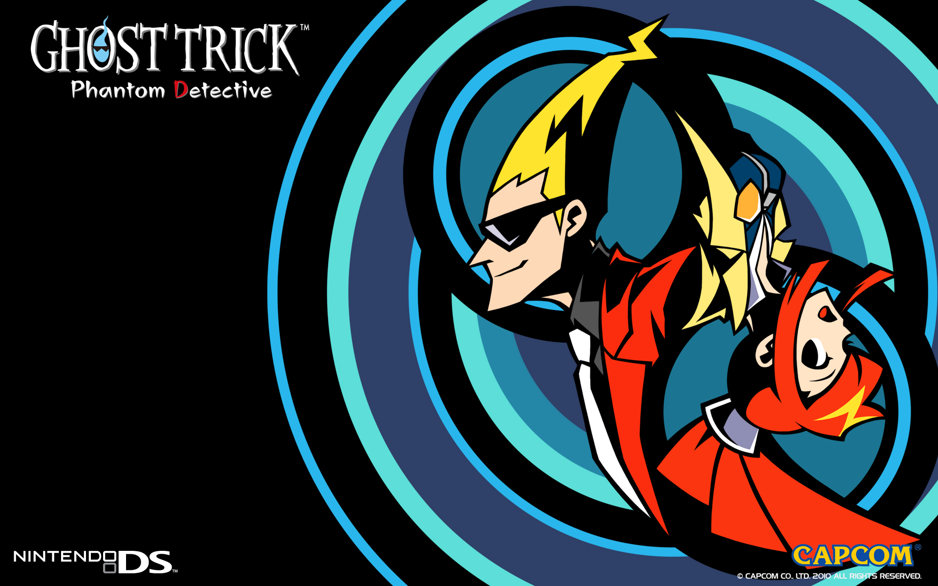 The logo and main characters of Ghost Trick for Nintendo DS