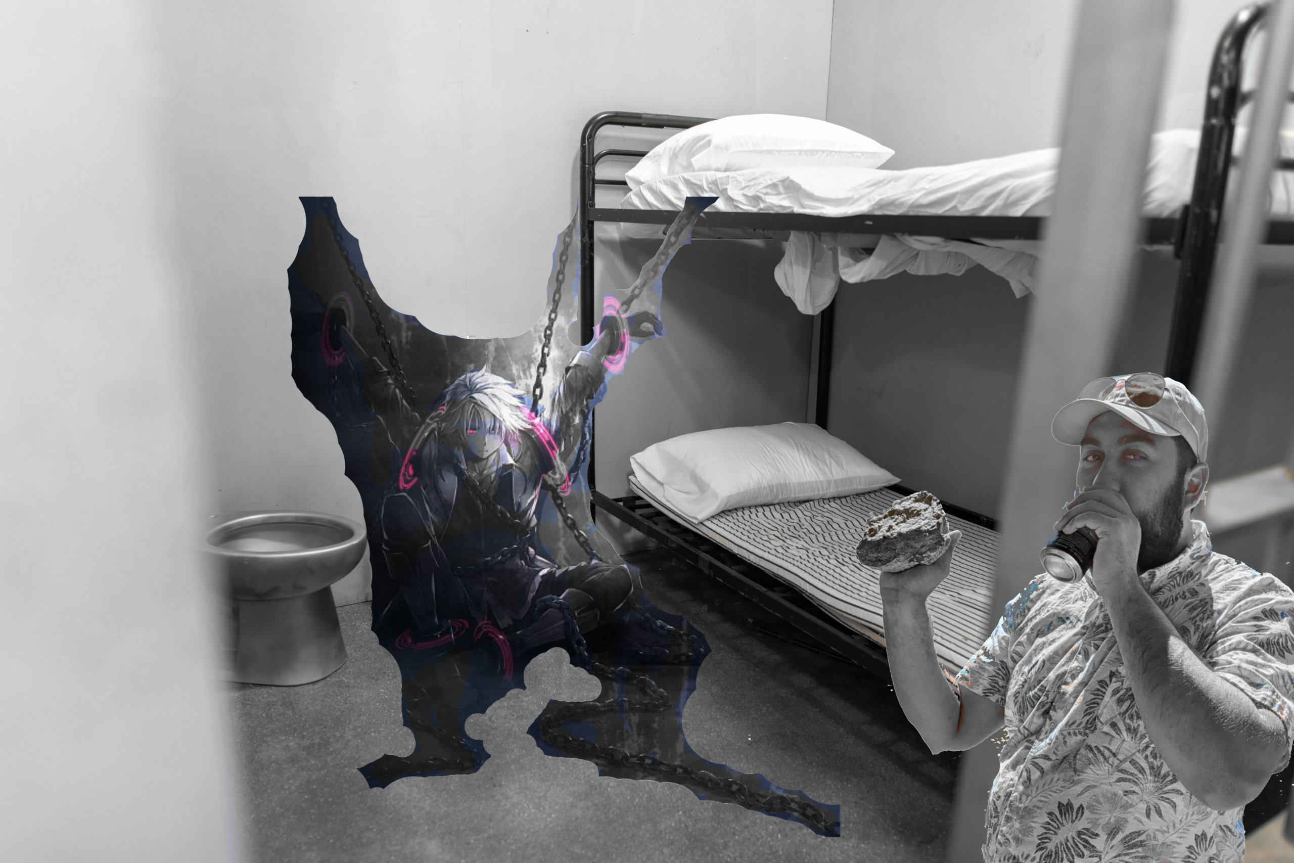 Maverick and Rean Schwarzer hanging out in a prison cell