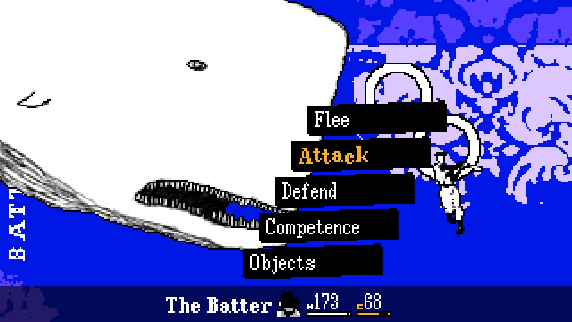 A random encounter with a Whale in Off. It is large and does not fit in the frame.