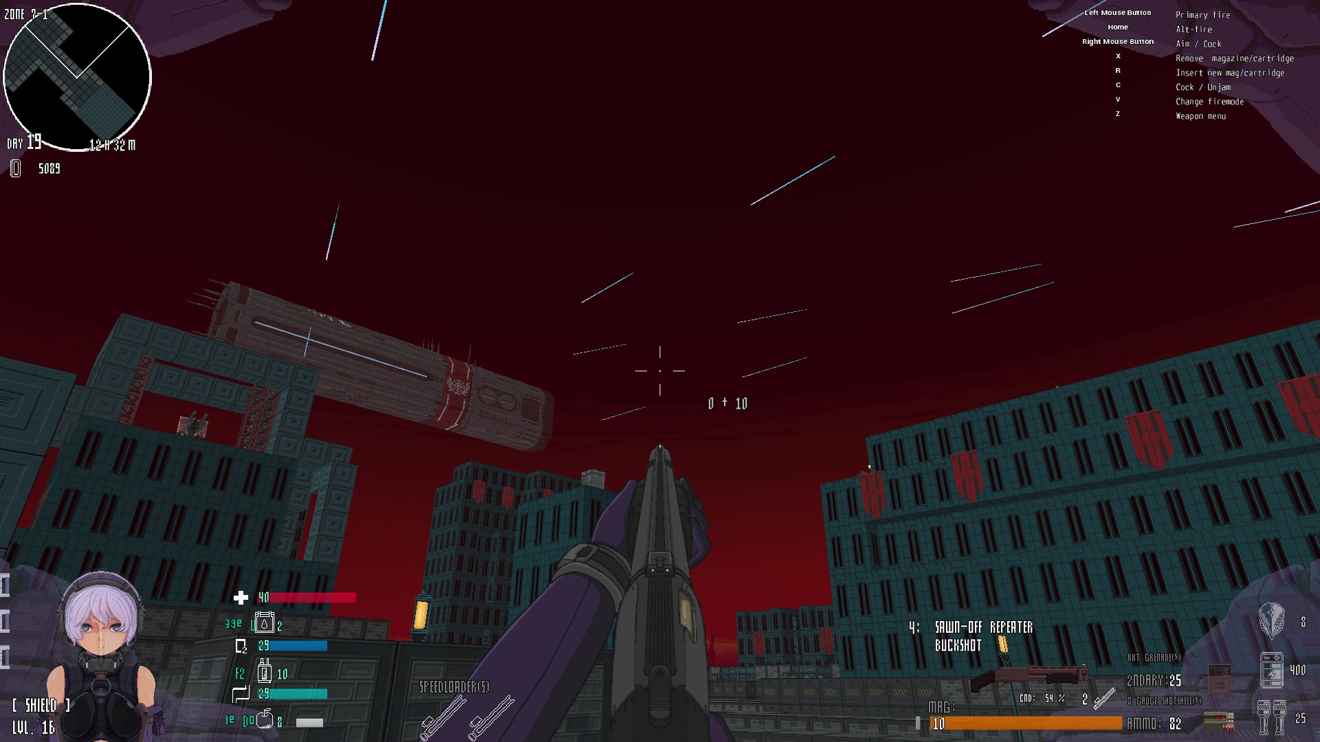 An In-game screenshot depicting a spaceship hovering in low orbit being fired upon by many shots from AA guns.