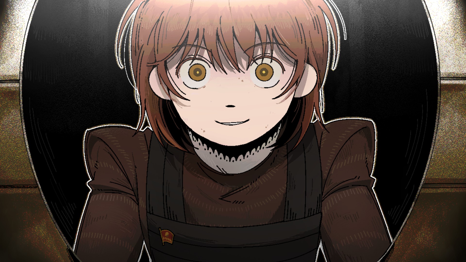 Asya from Z.A.T.O. looking confidently into a distorting fish-eyed mirror