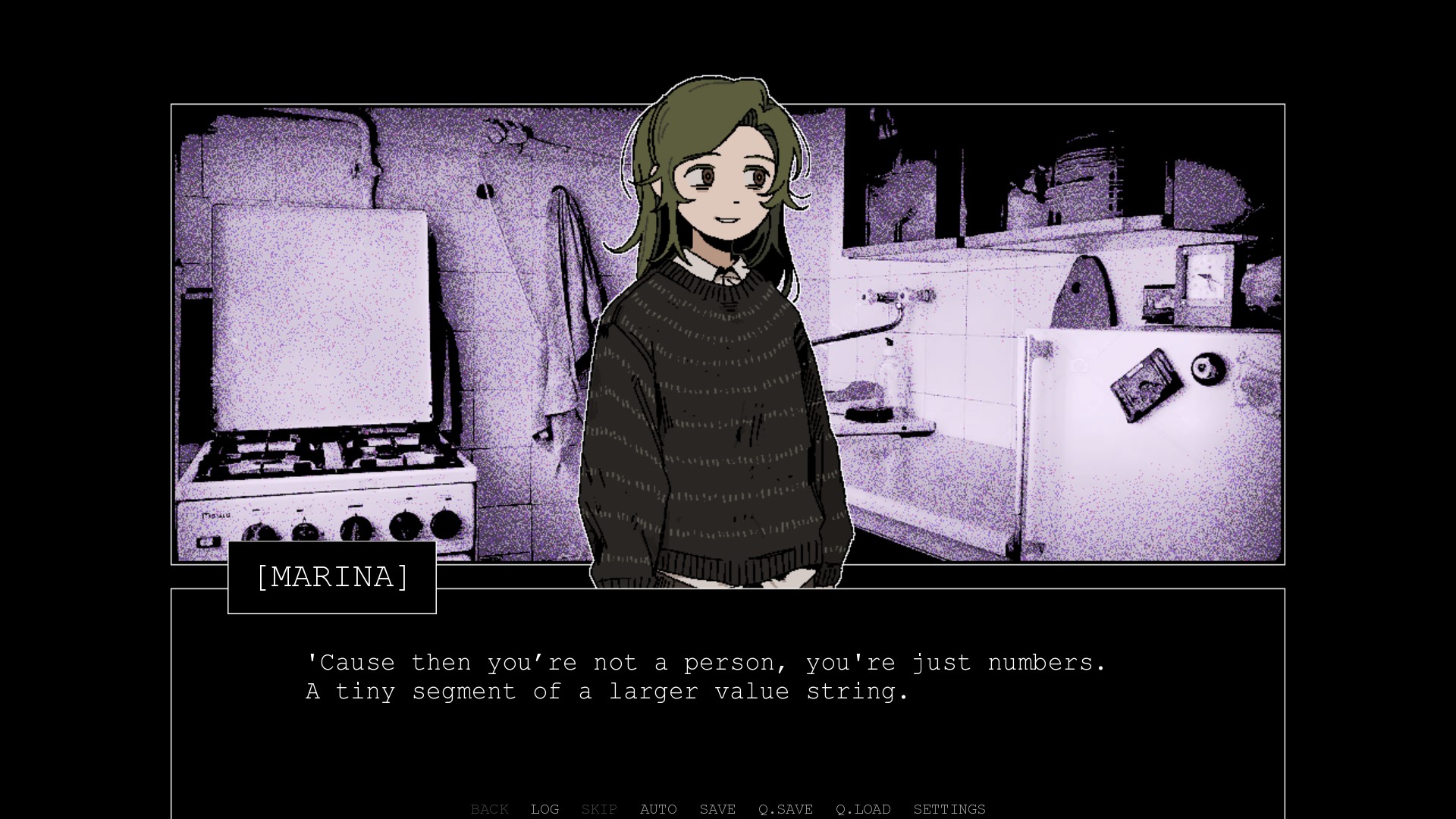 Marina from Zato, looking tired and depressed in her kitchen, she says: 'Cause then you're not a person, you're just numbers. a tiny segment of a larger value string.