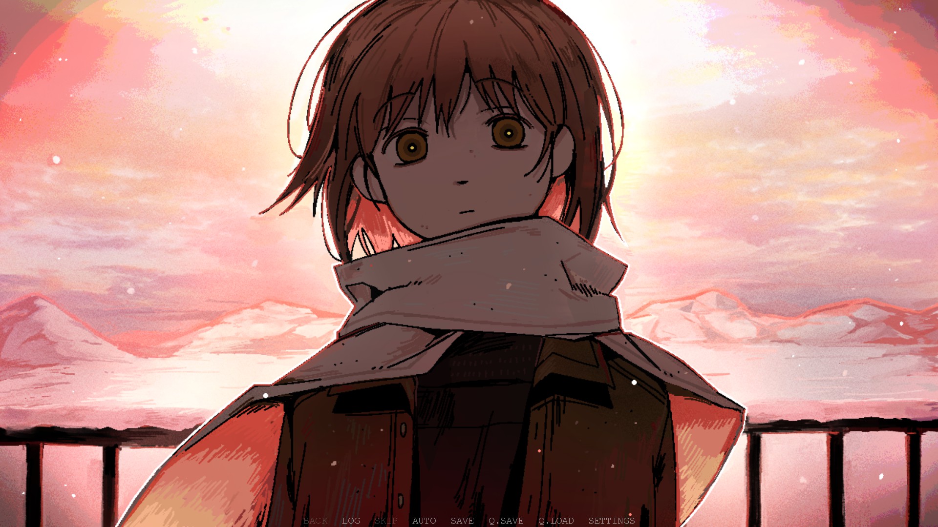 Asya standing in front of the game's final sunrise