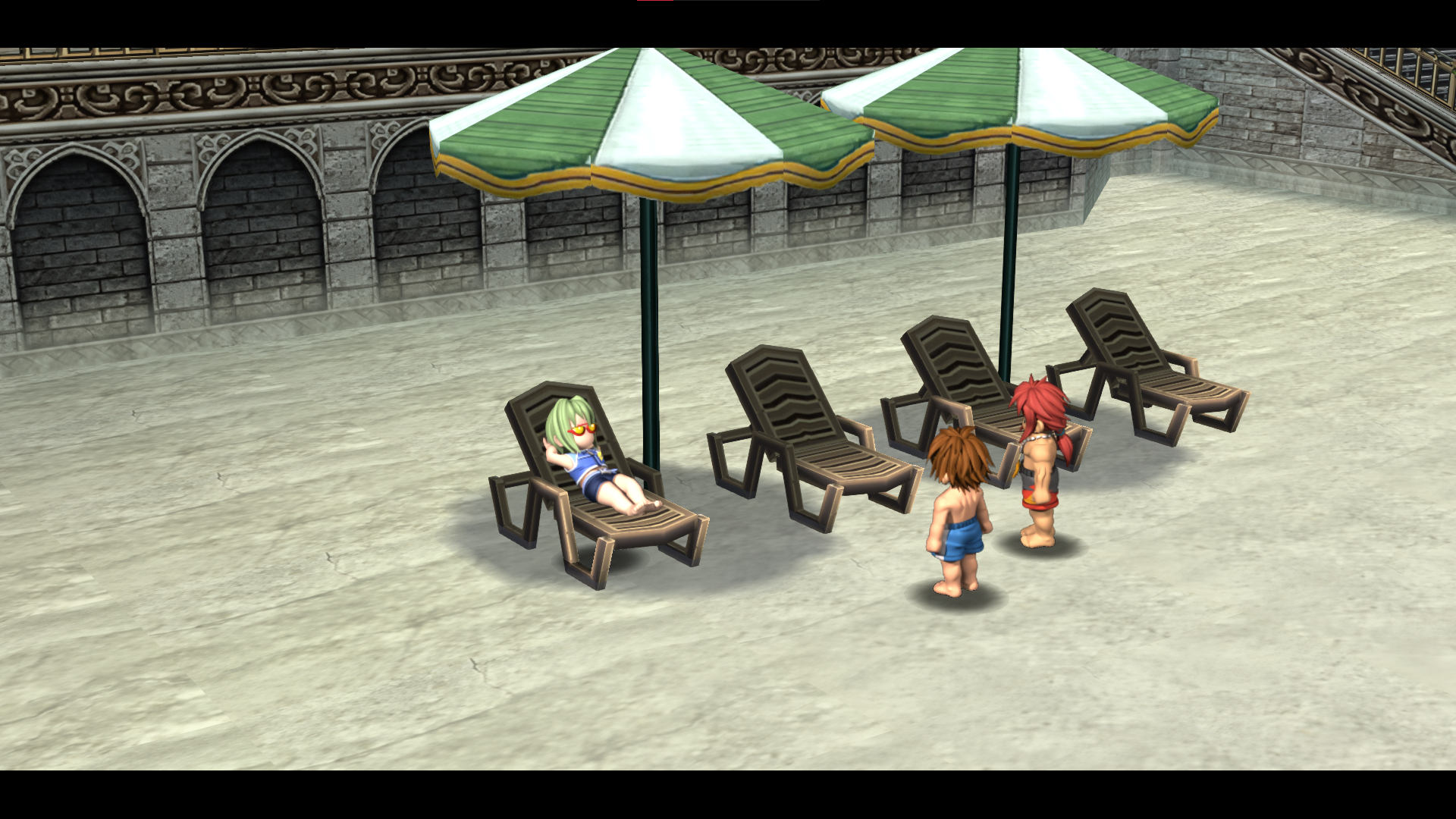 Lloyd and Randy stare at Wazy enjoying a summer day in a beach chair.