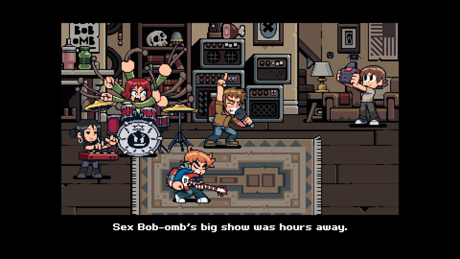 Sex Bob-Omb practicing for a show.